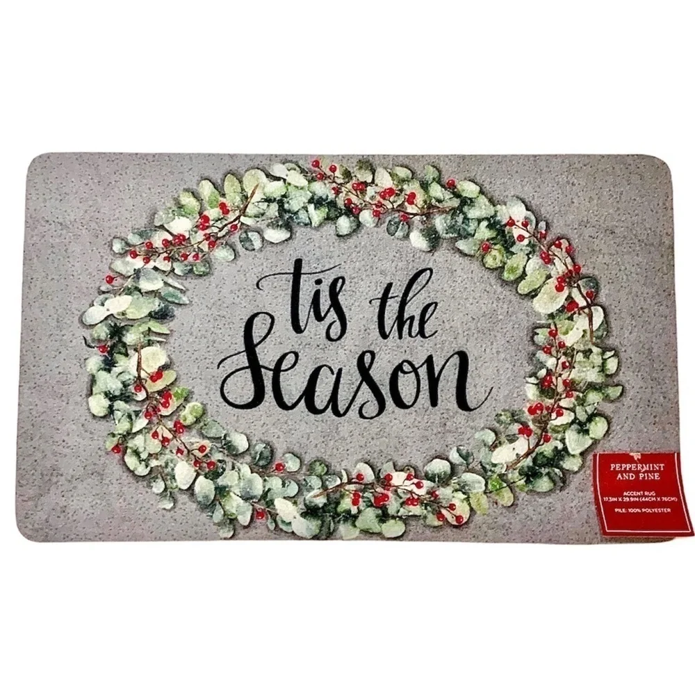 Christmas Wreath “Tis The Season” Accent Rug Clay Grey Multi 17.3” X 29.9” NEW